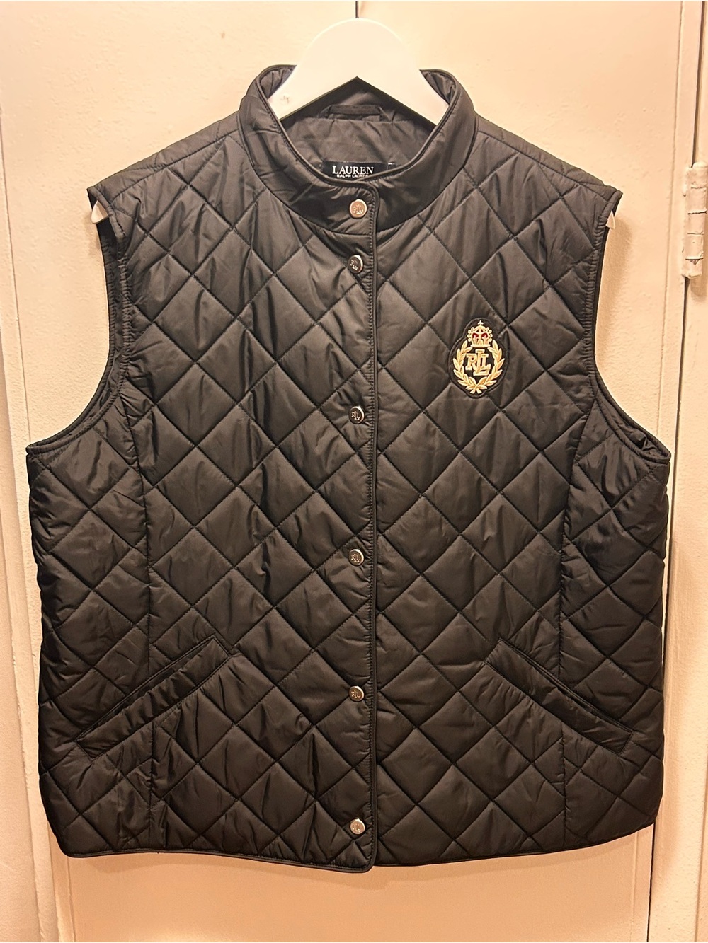 Ralph Lauren Black Quilted Sleeveless Vest with Crest